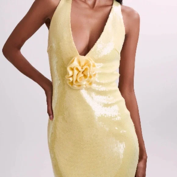 Eliza Rose Yellow Sequin Evening Gown - Picture 4 of 14
